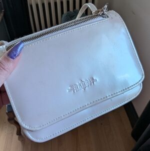 Women's White Crossbody Bag with Flap and Zip Accent